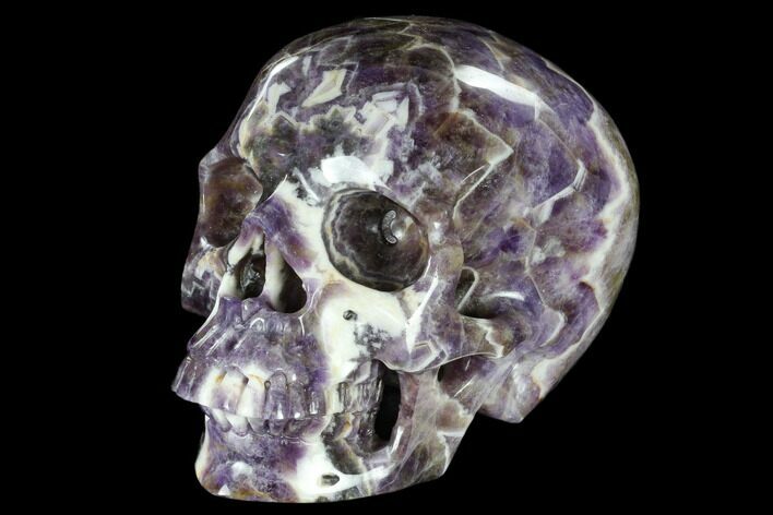 Realistic, Carved Chevron Amethyst Skull #116370